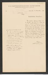 k.k. naturhistorisches Hofmuseum, Intendanzakten 1885-1896 (Hauer), Aktenzahl Z.657/1890, Seite 1